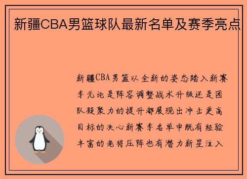 新疆CBA男篮球队最新名单及赛季亮点
